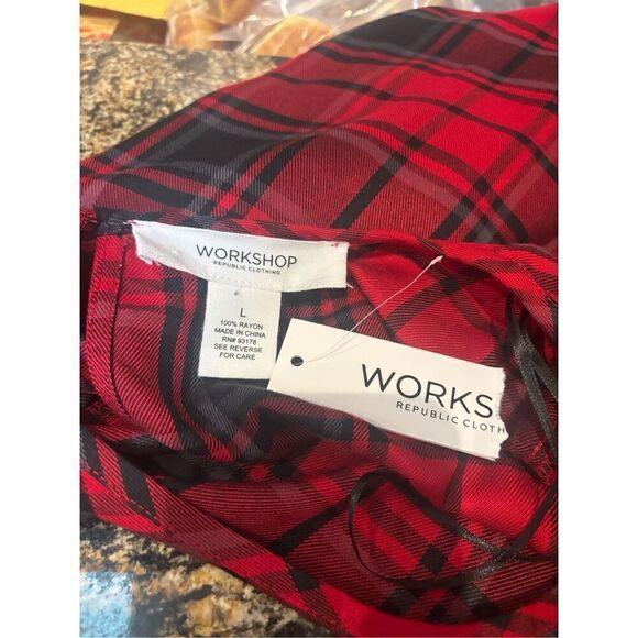 Workshop L NWT Red Tarleton plaid gathered sleeve blouse - rayon - Picture 4 of 5
